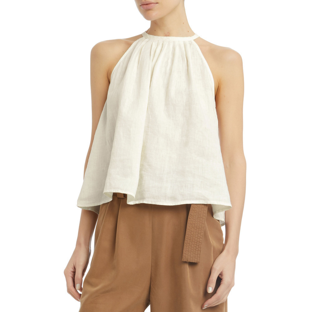 FRAME Tie Back Halter Neck Sleeveless Linen Blouse Tank Top Off White Cream XS